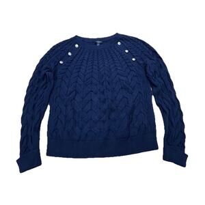 Talbots Cable Knit Sweater Size Small Navy Blue Fisherman Nautical Preppy Cozy